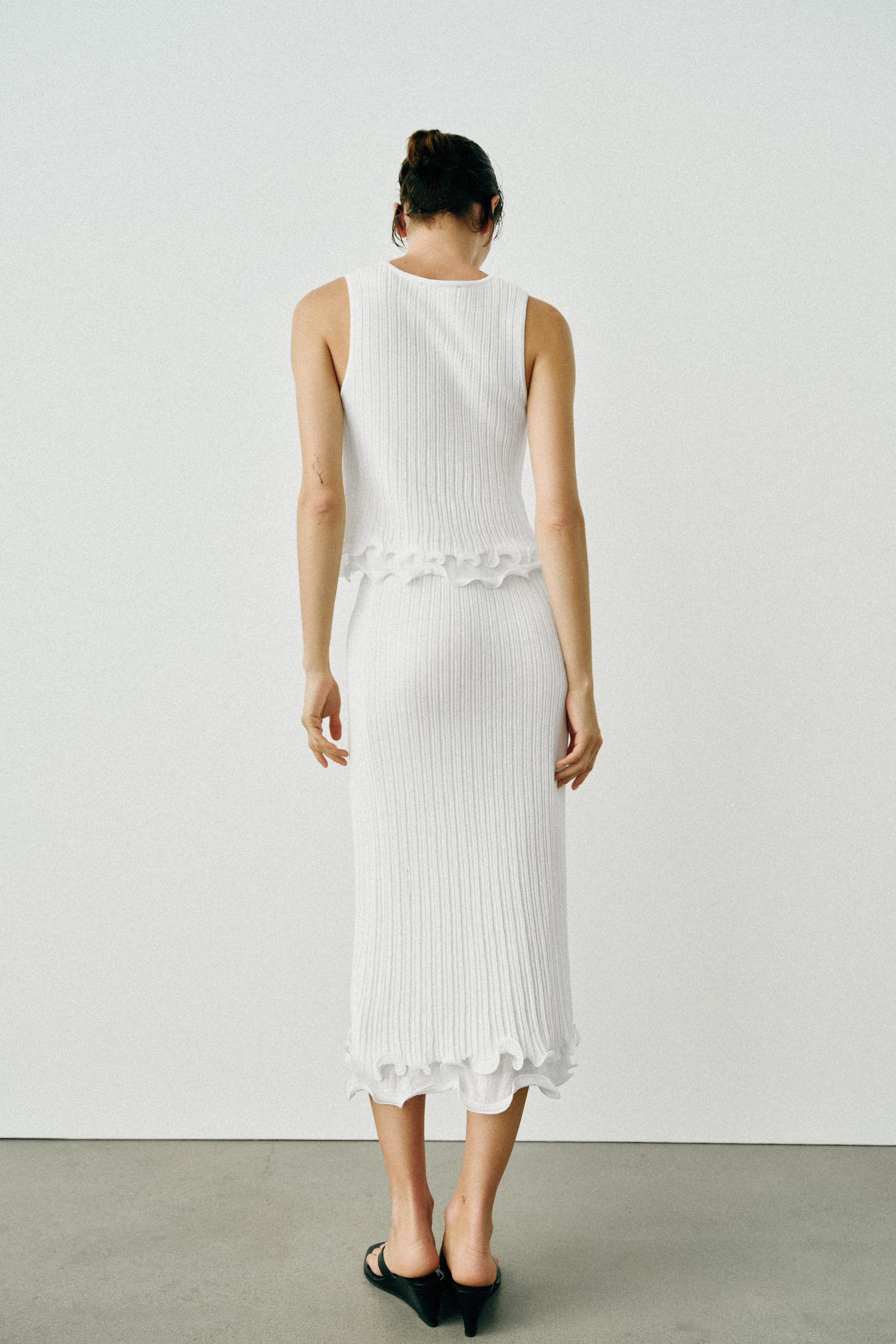 DOUBLE-LAYER KNIT MIDI SKIRT
